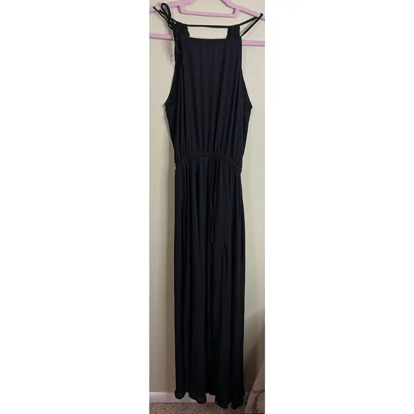 Lulus Essence of Style Black Maxi flowing skirt side slit Dress, size XS - Image 7