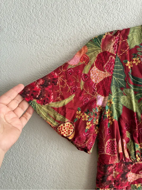 Farm Rio Red Forest Floral Print Romper S - Image 5