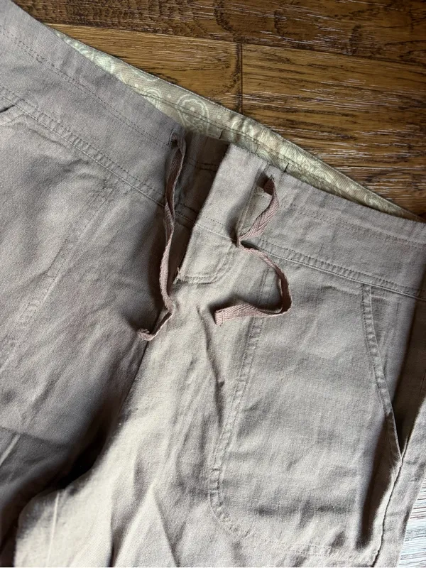 Love Tree Beige Straight-Leg Drawstring linen Vicose blend Pants medium - Image 2