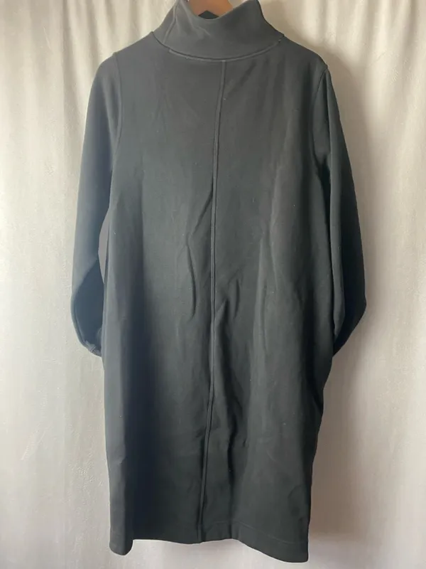 Athleta Cozy Karma Asym Fall Sweatshirt Dress Black Yoga Athleisure M - Image 6