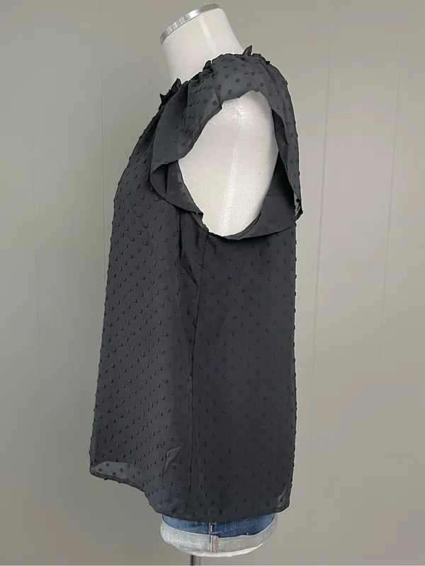 NWT J.Crew Black Swiss Dot Ruffle Sleeve Blouse Medium - Image 3