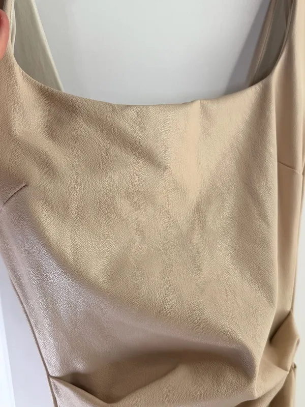 Naked Wardrobe Faux Leather Ruched Mini Dress in Beige - Image 2