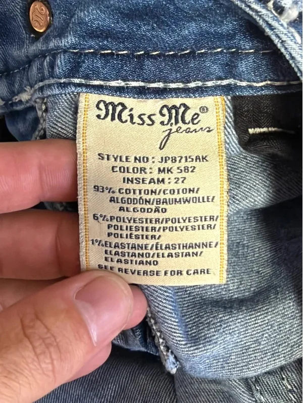 Miss Me Womens Ankle Skinny Jeans Blue Sequins Rhinestones Size 27 JP8715AK - Image 14