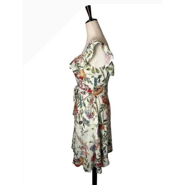 Zara Floral Off The Shoulder Dress Women Small Ivory Floral‎ Ruffle Boho Cottage - Image 6