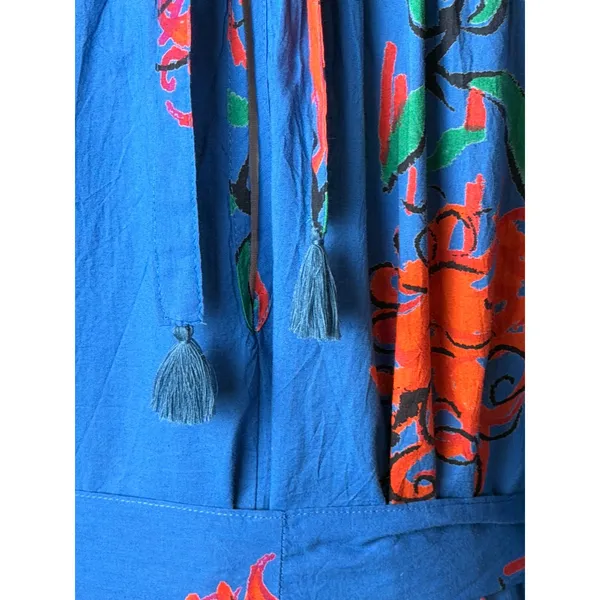 Ro's Garden Vera‎ Dress Women Medium Blue Barcelona Floral NWT Mini Ruffle Boho - Image 10