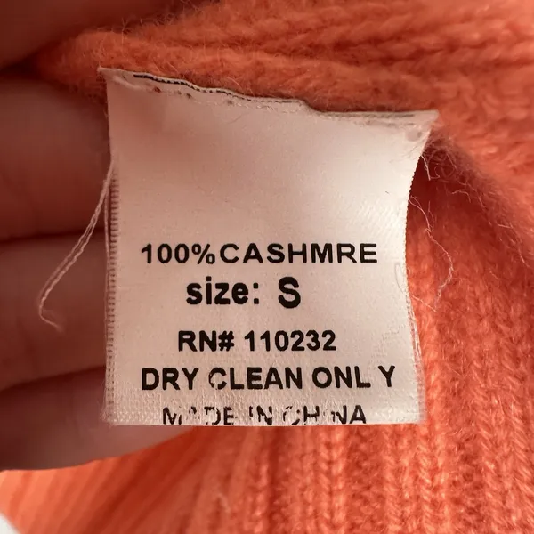 Asha Cashmere Turtleneck Sweater Womens‎ Small Sherbert Orange Ribbed Classic - Image 4