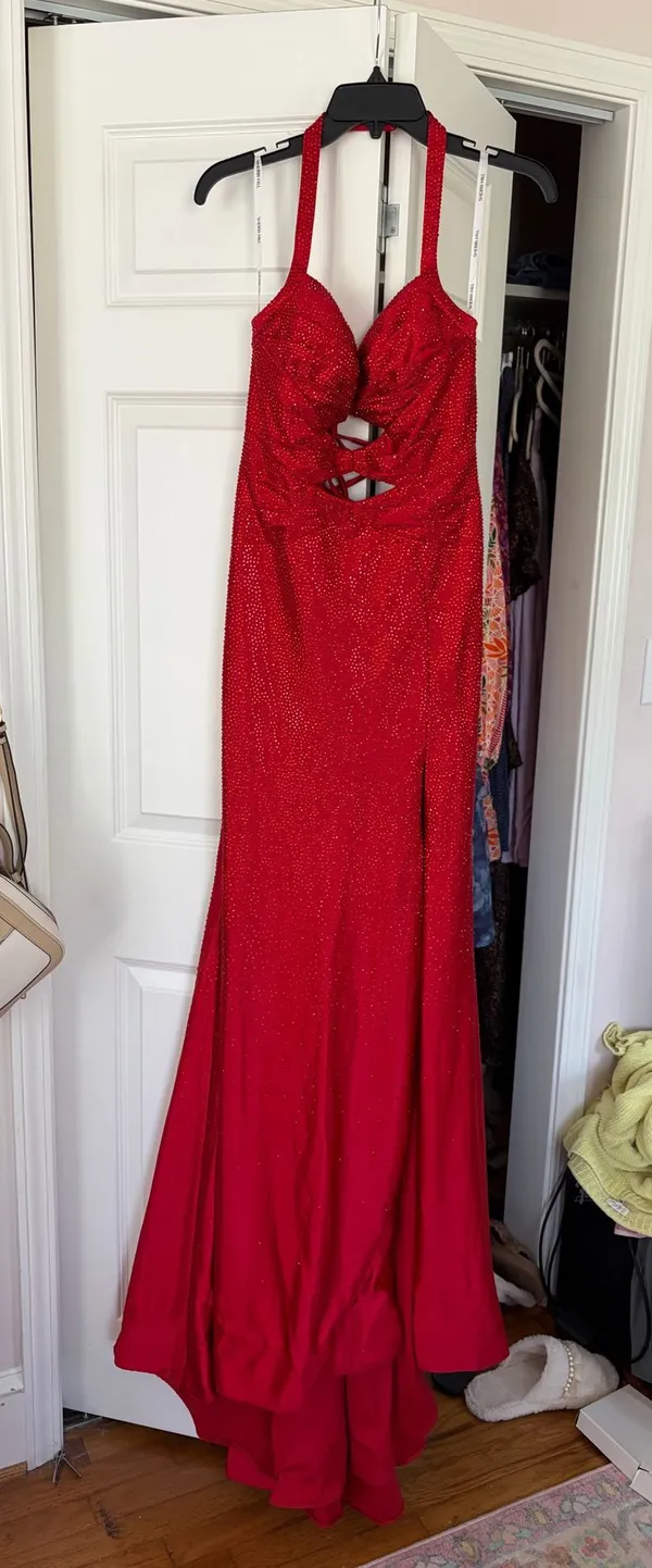 Sherri Hill Red Prom dress halter bedazzled - Image 2
