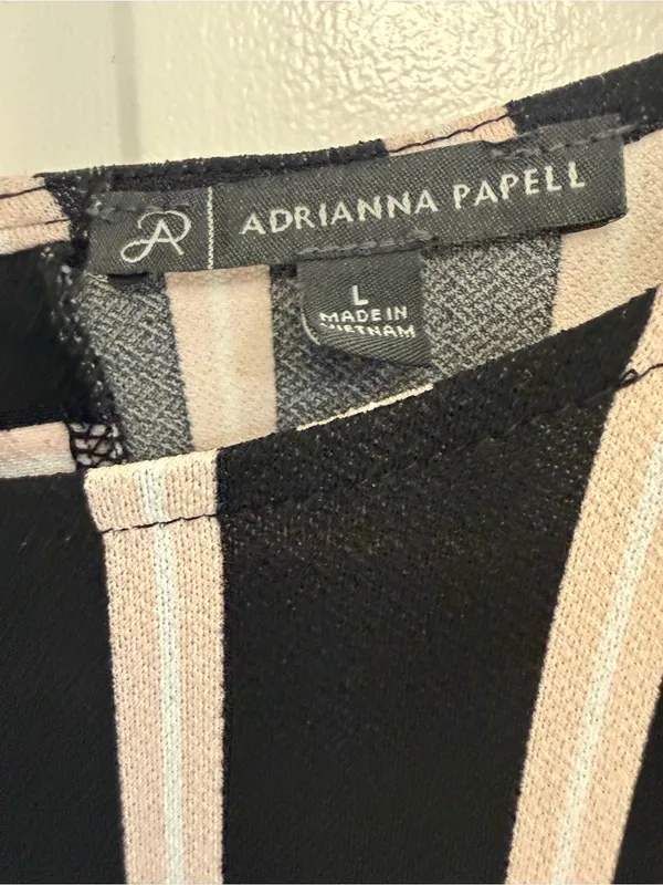 Adrianna Papell Black Cream Stripe Blouse office work wear casual business cute - Image 3