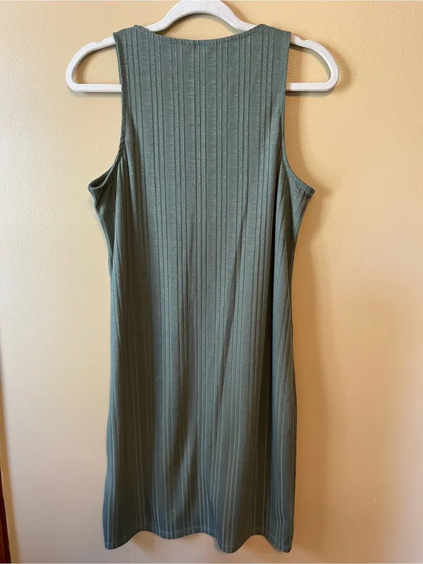 Splash Olive Green Ribbed Button-Front Dress - Image 4