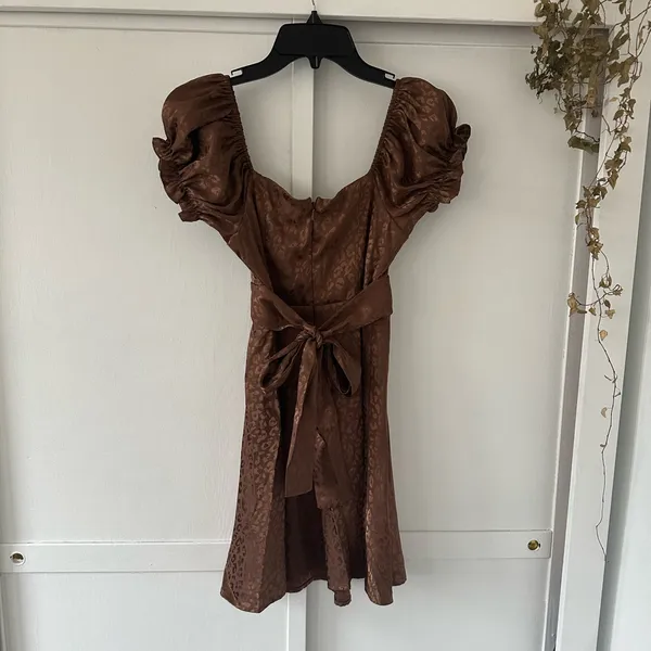 Brown Satin Leopard Print Baby Doll Dress • Size XS - Image 2