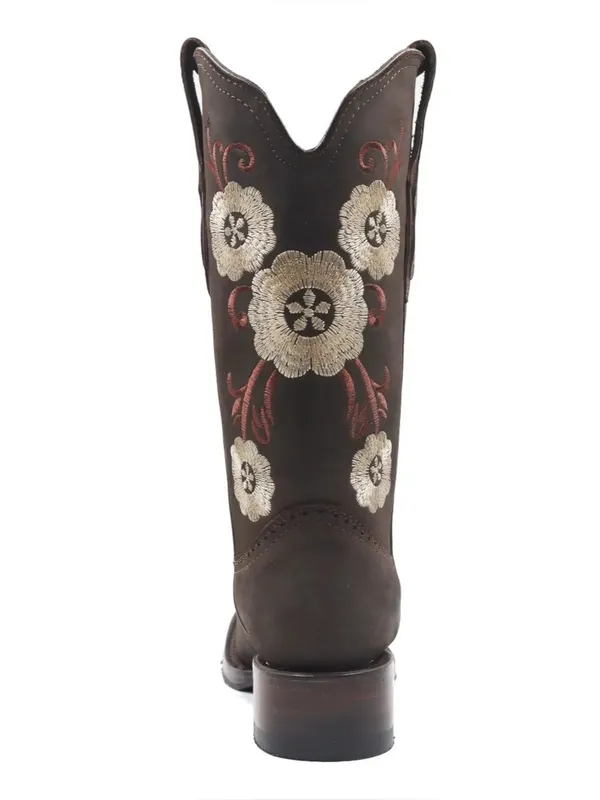Tronco Viejo Brown Embroidered Floral Square Toe Cowgirl Cowboy Boots Size 7 - Image 4