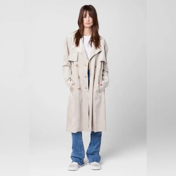 NWT BLANK NYC Womens Oversized Vegan Suede Trench Coat ~XS ~ Beige ~ GORGEOUS 🔥 - Image 4