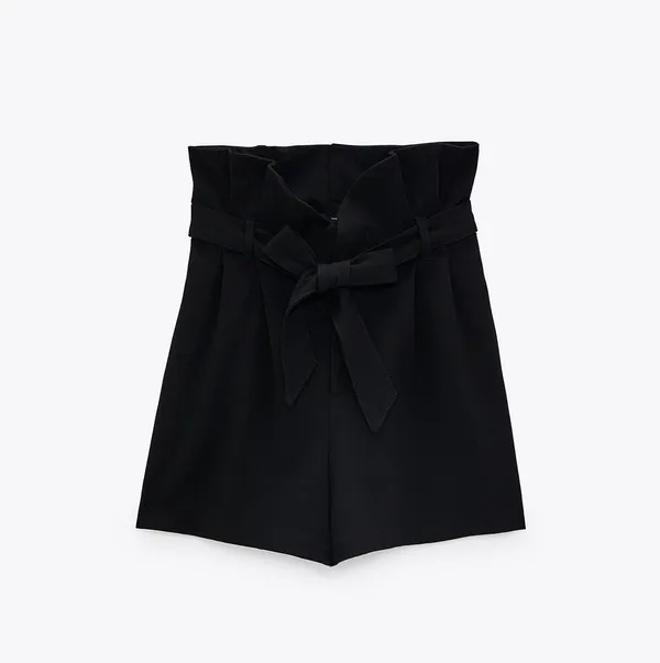 Zara Black High Waisted Paperbag Bermuda Shorts - Image 5
