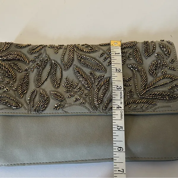 Abercrombie Embroidered Beaded Leather Gray Clutch - Image 8