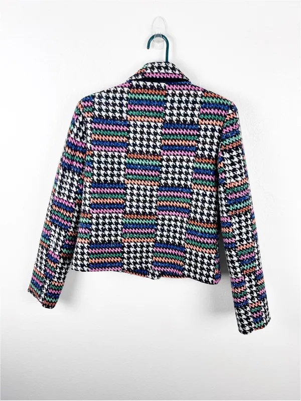 AMANDA UPRICHARD Tweed Multicolored Button Lined Patches Blazer Size Small Chic - Image 2