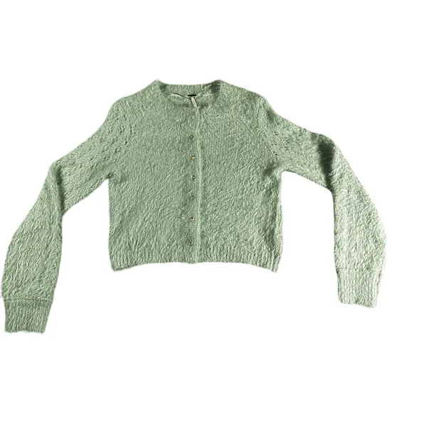 Free People Celeste Cardi Mint Green Cropped Fuzzy Cardigan XL - Image 2