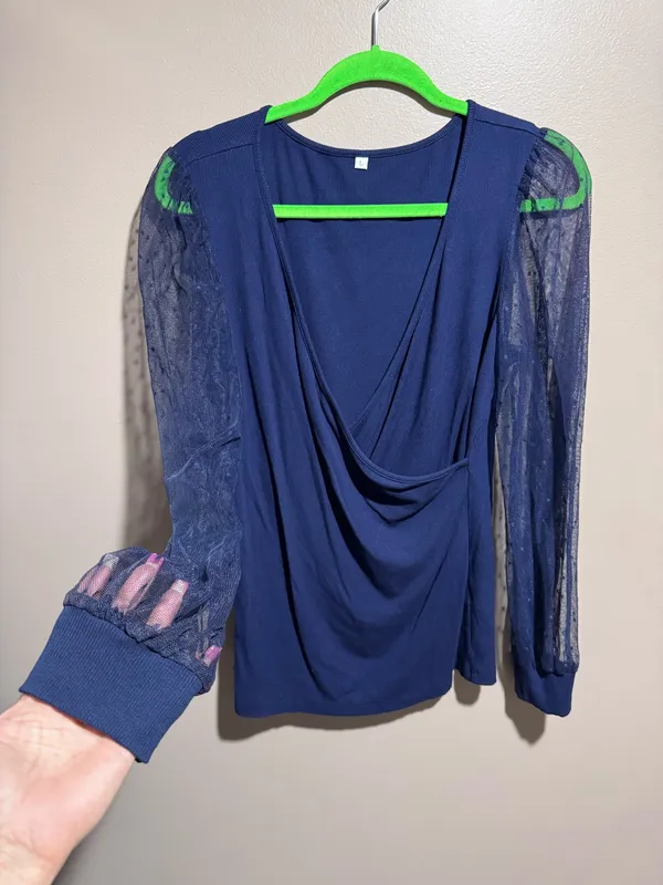 Women's Deep V-neck Cross Wrap Sexy Long Sleeve Blouse Large - Image 2
