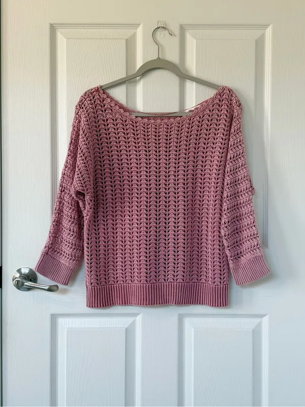 Free People Boomerang Crochet Open Knit Boatneck Sweater in Sweetpea Pink - Image 4