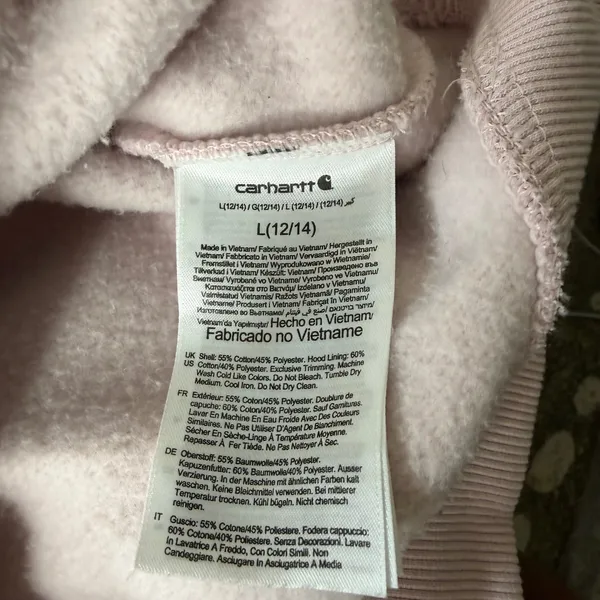 Carhartt Relaxed Fit Hoodie Sweatshirt Light Pink Women Large 12-14 Logo Patch - Image 3