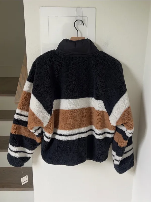 Free People Hit The Slopes Printed Fleece Jacket - Black Nutmeg Stripe - NWT - Image 4