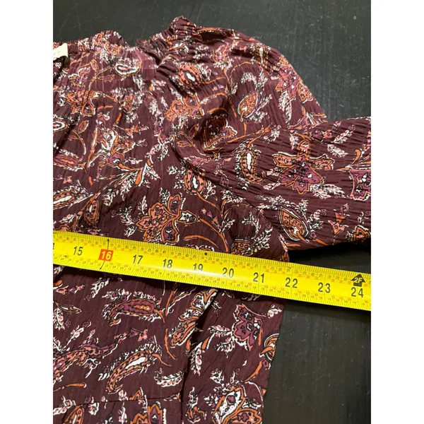 LOFT Women XL Burgundy Floral Paisley Peplum Blouse Long Sleeve Crinkle Top - Image 4