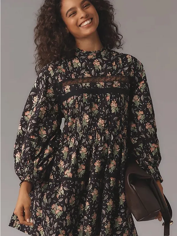 Anthropologie Pilcro Swing Mini Dress Womens Large Black Floral NWT Lace - Image 2