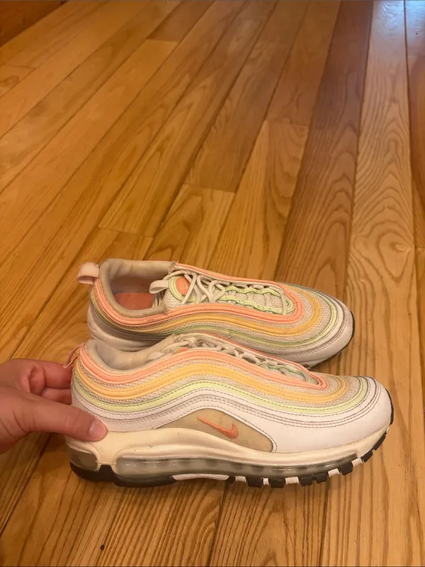 Nike Air Max 97 Essential Sneakers in White Melon Mint Volt Colorway Size 7.5 - Image 4