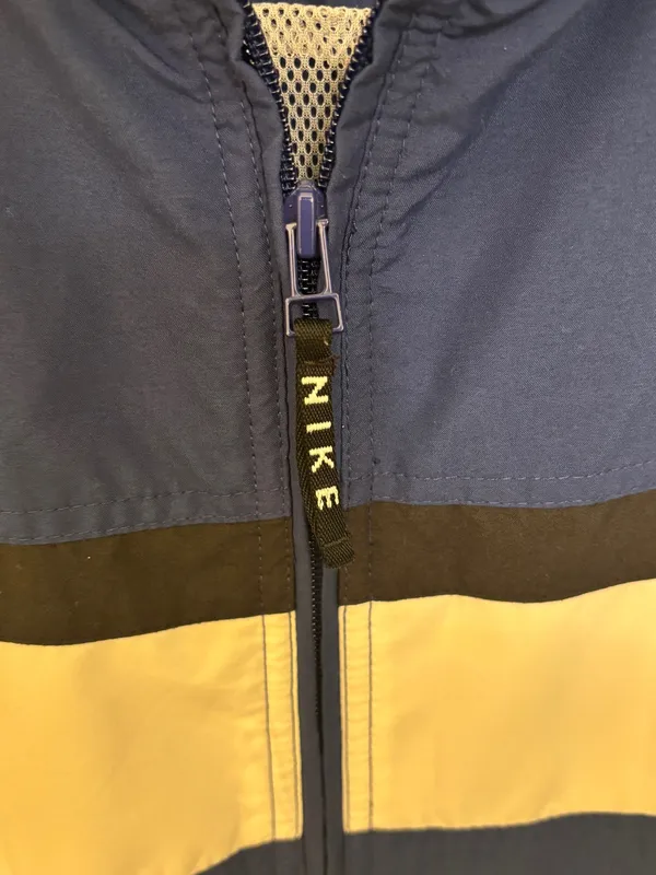 Nike Blue and Black Windbreaker White Stripe 90s Performance Jacket - Image 3