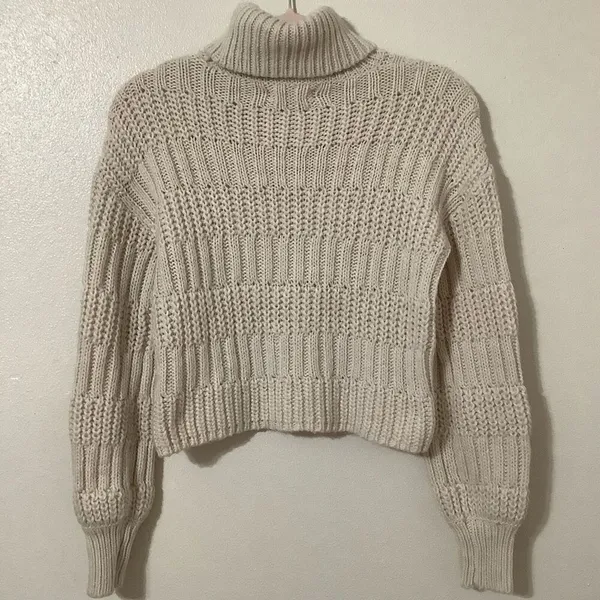 Aeropostale Cottagecore Chunky Knit Cream Oversized Turtleneck Sweater Small - Image 4