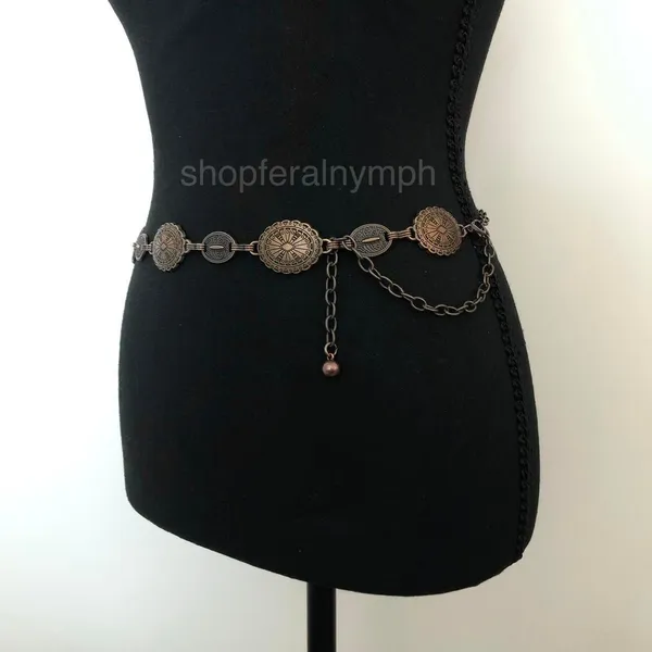 Y2K Boho Antique Bronze Medallion Chain Belt, Fits 22–37.5 Inches, X7GA1174 - Image 4