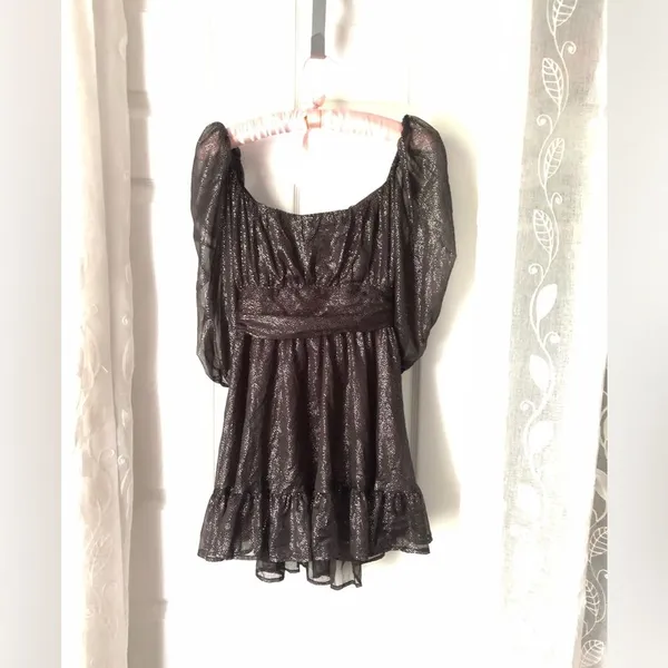 Lucy in the sky babydoll Sparkles Ruffle Mini Dress back bow tie cut out sz M - Image 2