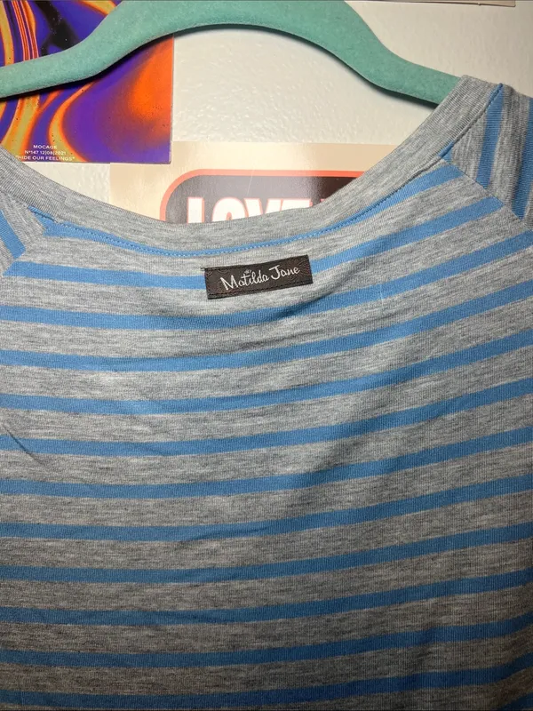 Matilda Jane Blue and Gray Striped Asymmetrical Tunic Dress - Image 4