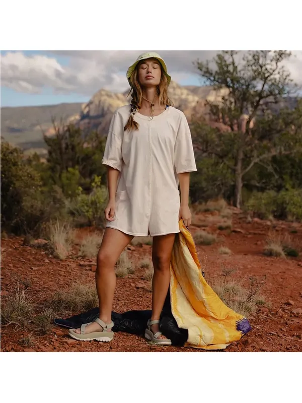 NEW! FREE PEOPLE MOVEMENT Hot Shot Tee Romper Shorts X-SMALL Bleached Clay Ivory - Image 3