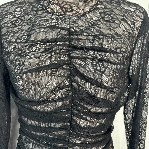 Avec Les Filles RUCHED LACE CUTOUT BACK MINIDRESS IN BLACK Size Small NWT - Image 9