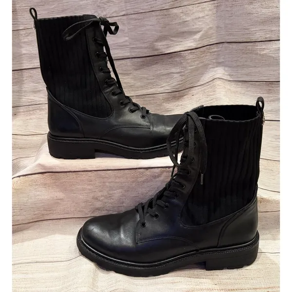 $249 Sam Edelman Lydell Combat Boot Black Leather/Knit Women’s Size 10 - Image 3
