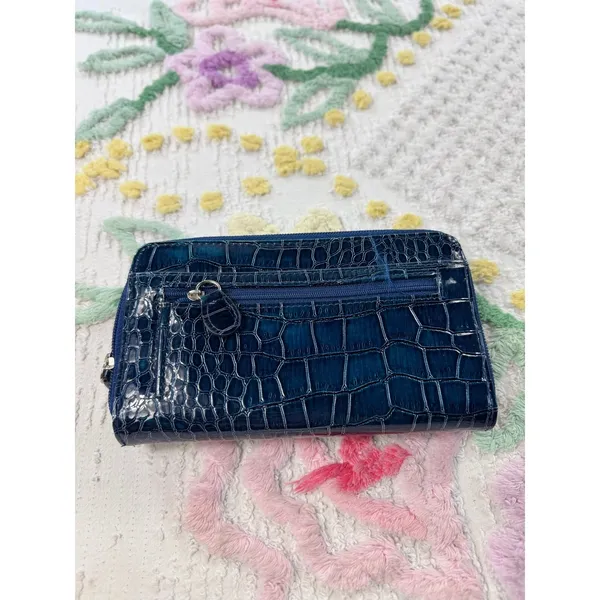 Hato Hasi Navy Blue Croc Embossed Faux Leather‎ Flap Wallet Organizer - Image 9