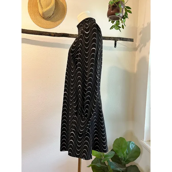 Kate Spade Black Long Puff Sleeve Mod Wavy Pink Dot Print Mini Dress Size Small - Image 4