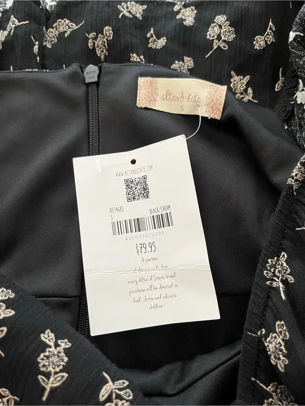 Altar’d State Black Floral Mini Dress Size‎ Small NWT - Image 3