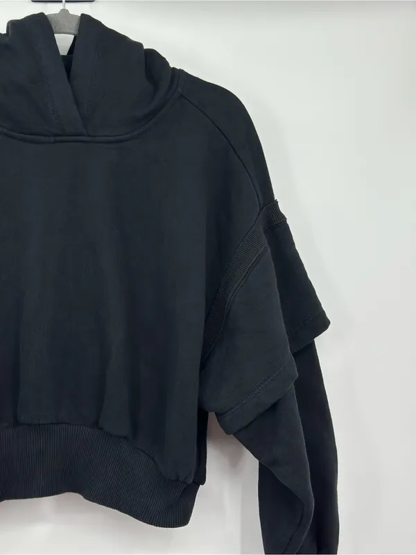 FP Movement Free People Snow‎ Flow Hoodie S Black Combo Cropped $128 - Image 4