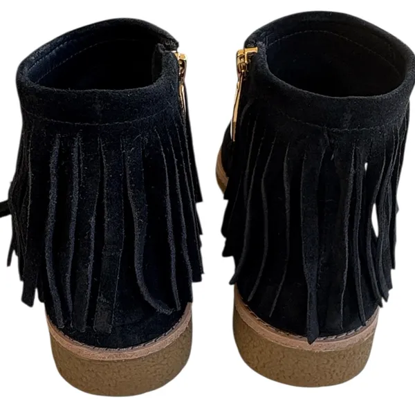EUC Kate Spade Leather Betsie Fringed Ankle Boots Black Size 6 - Image 7