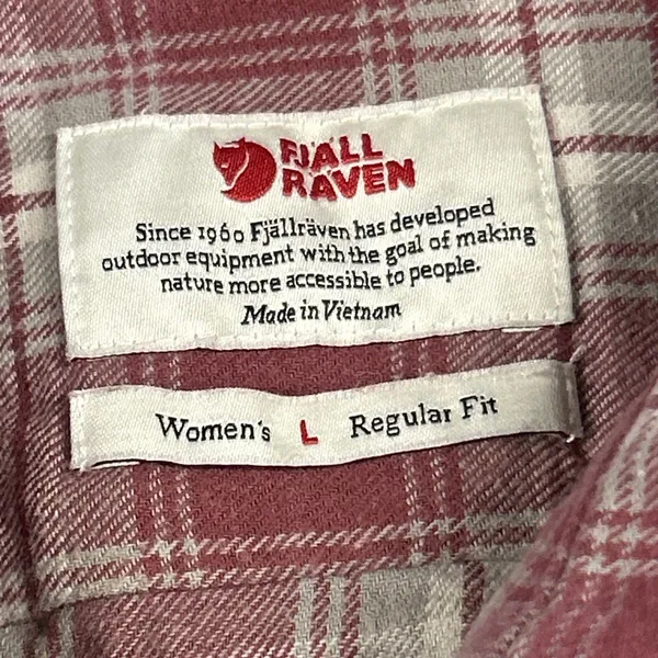 Fjallraven Shirt Womens Large Pink Gray Cream Plaid Flannel Ovik Cotton Outdoor - Image 3