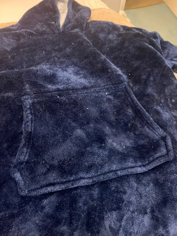 Cozy Casual Soft and plush blue fleece hoodie with a front pocket. Perfect for staying warm and comfortable. Just needs to be lint rolled or thrown in dryer. - Image 6
