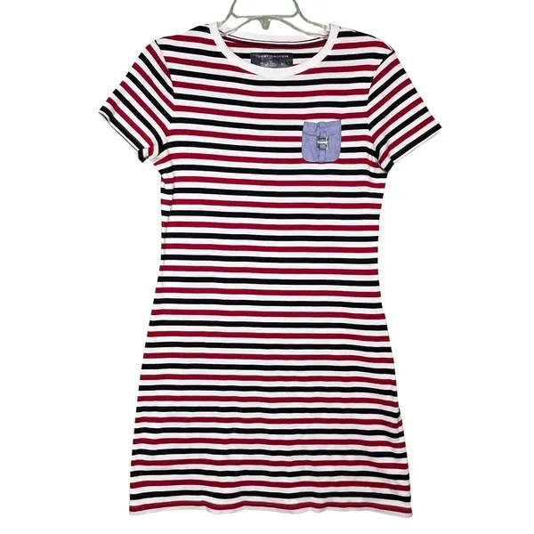 Tommy Hilfiger Dress Womens Small Multicolor Striped T Shirt Short Sleeve Pocket - Image 9