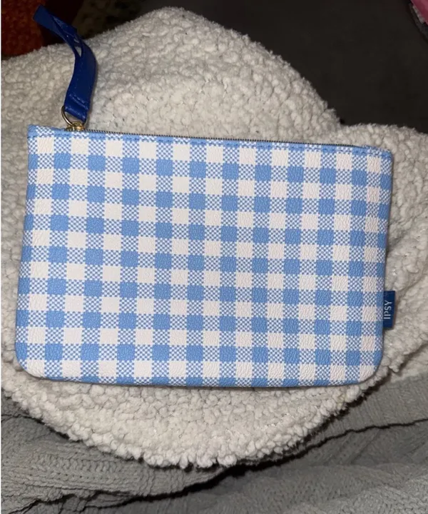 Ipsy Blue Gingham Faux Leather Glam Bag Wristlet - Image 7