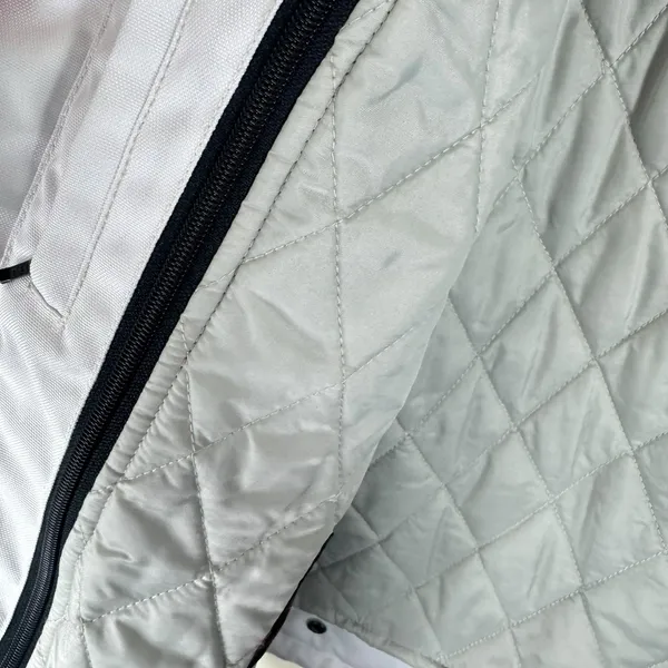Castle Streetwear White Gray Full Zip‎ Lined Mock Neck Motorcycle Jacket Size 10 - Image 11