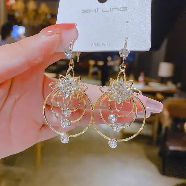 Crystal Flower Dangle Drop Earrings for Women - Image 4