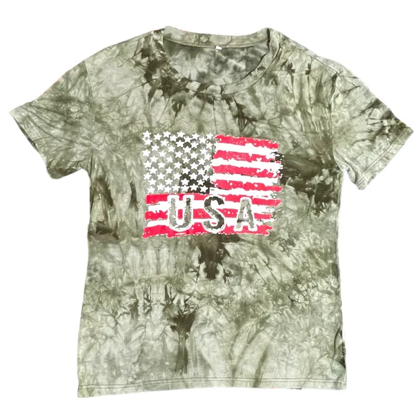 (L) Camouflage Tie-Dye Flag USA Short Sleeve Round Neck Soft Tee - Image 9