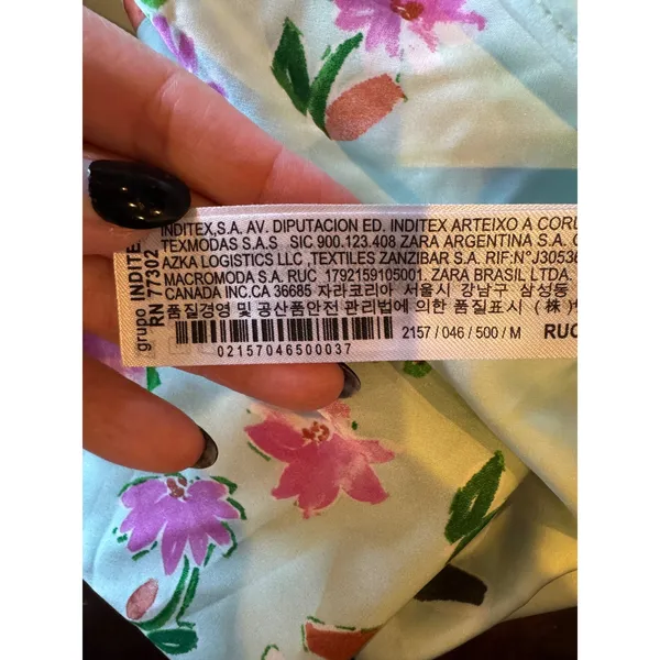 Zara Dress Women Medium Blue Pink Floral Satin Ruffle Trim Midi Slip‎ Dress Boho - Image 11
