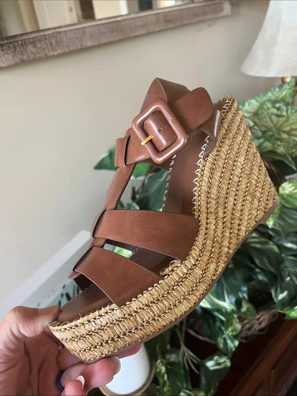 BAMBOO Brown Woven Wedge Espadrille Sandals NEW - Image 2