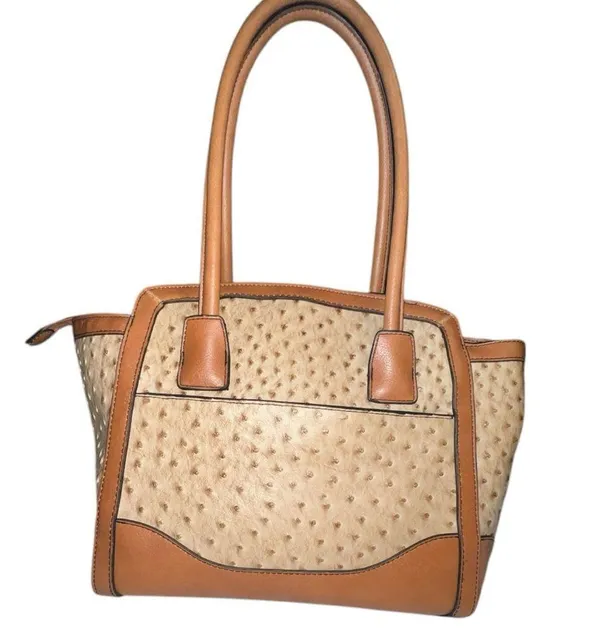 London Fog Tan and Brown ostrich top Women's Bag - Image 6